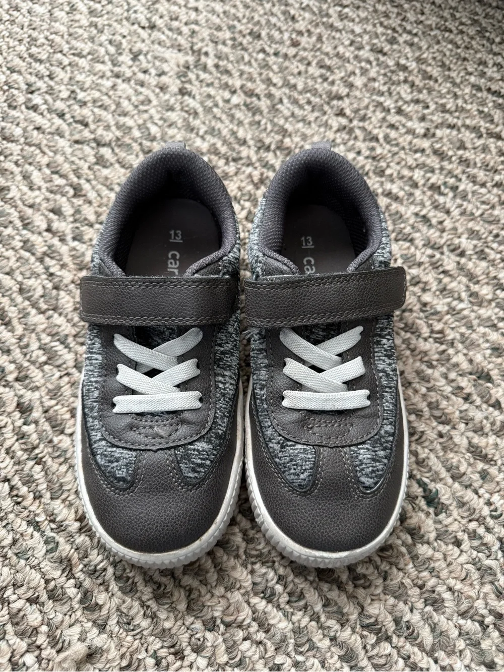 Carter's Gray Knit Sneakers with Brown Heel Accent
